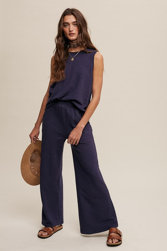 Listicle Soft Knit Tank Top & Elastic Waist Wide Leg Pants Set