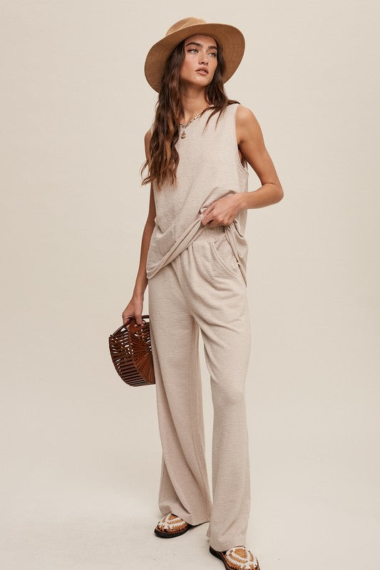 Listicle Soft Knit Tank Top & Elastic Waist Wide Leg Pants Set