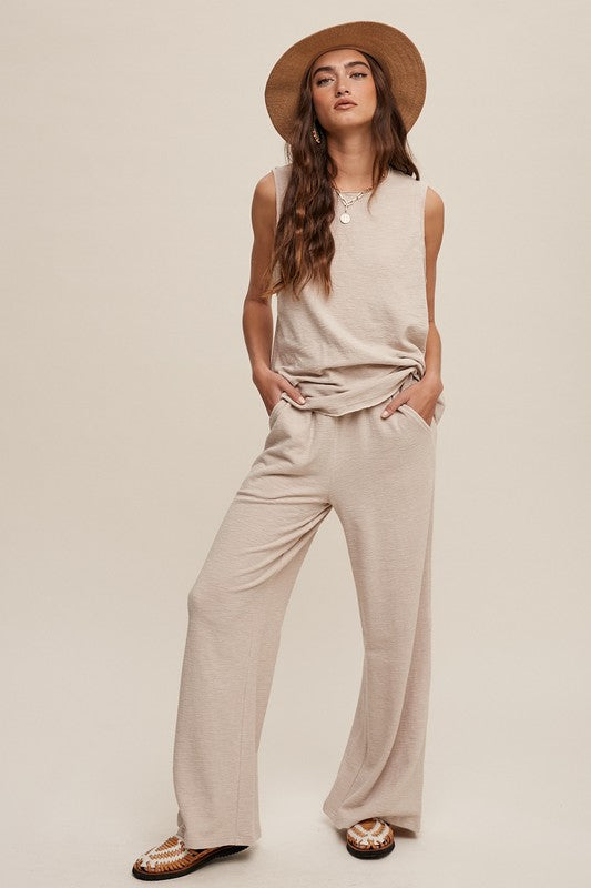 Listicle Soft Knit Tank Top & Elastic Waist Wide Leg Pants Set