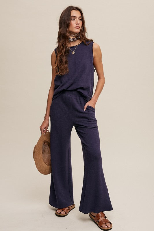 Listicle Soft Knit Tank Top & Elastic Waist Wide Leg Pants Set