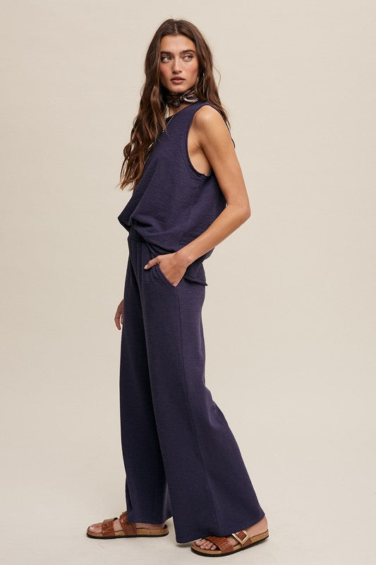 Listicle Soft Knit Tank Top & Elastic Waist Wide Leg Pants Set