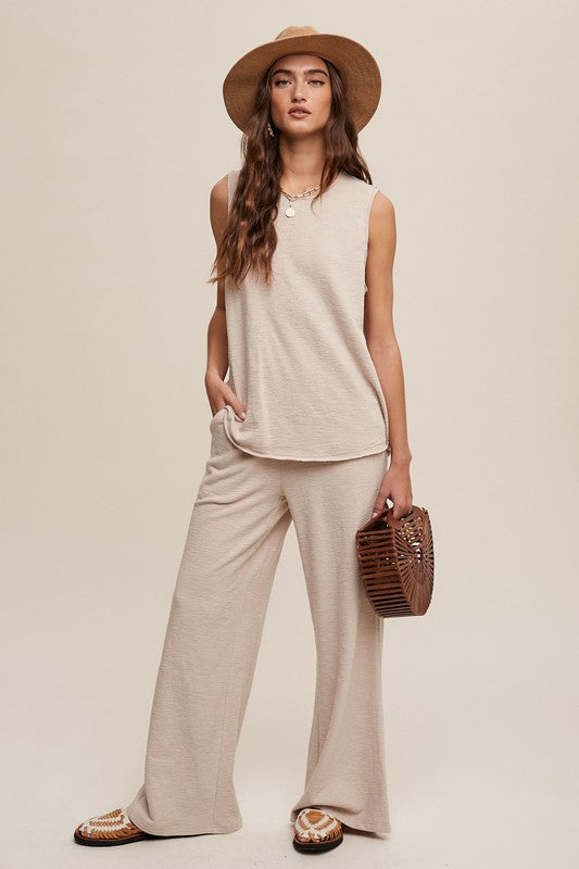 Listicle Soft Knit Tank Top & Elastic Waist Wide Leg Pants Set