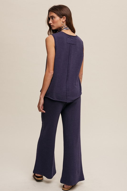 Listicle Soft Knit Tank Top & Elastic Waist Wide Leg Pants Set