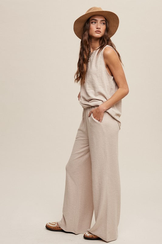 Listicle Soft Knit Tank Top & Elastic Waist Wide Leg Pants Set