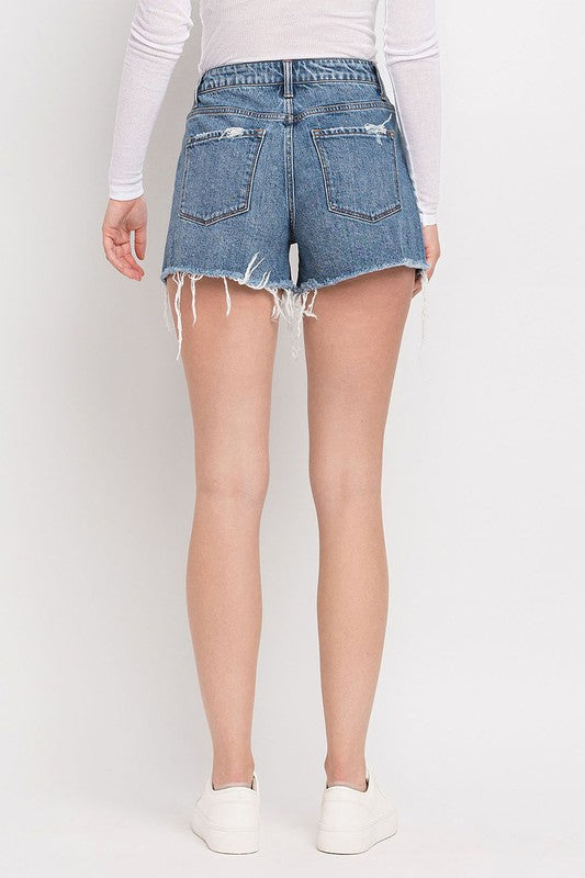 VERVET Goodhearted Super High Rise Frayed Hem Distressed Denim Shorts