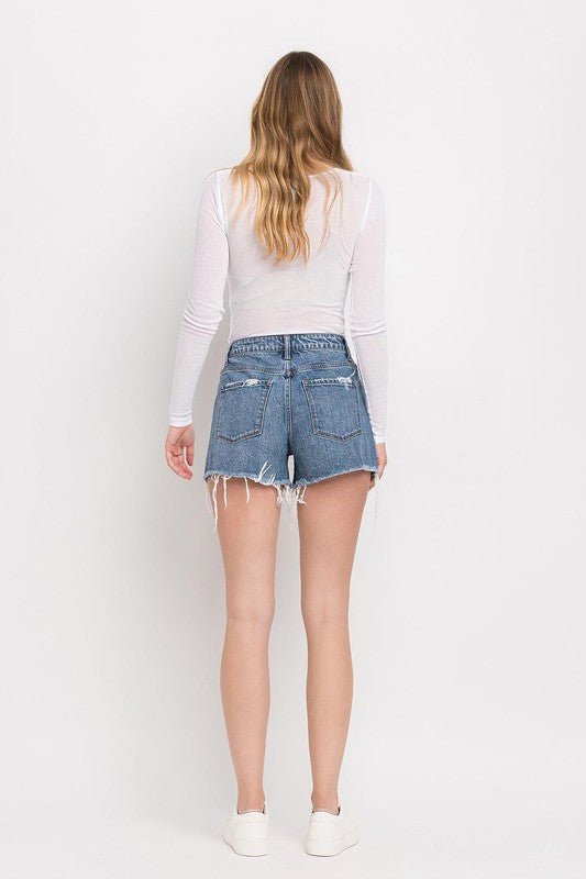 VERVET Goodhearted Super High Rise Frayed Hem Distressed Denim Shorts