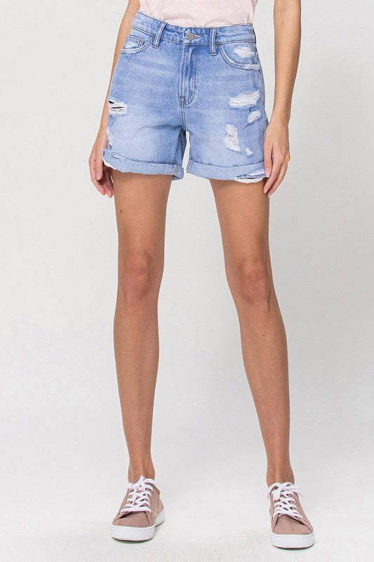 VERVET Pacific Venice Distressed Double Cuffs Boyfriend Denim Shorts