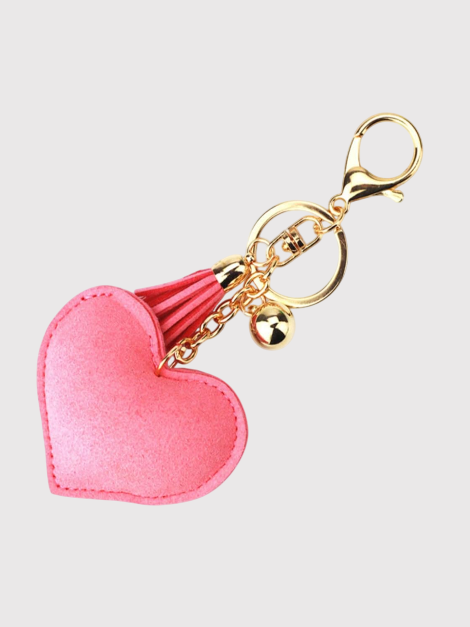 Adorable Crystal Heart Pillow Puffy Tassel Keychain with Bag Charm | Fuchsia