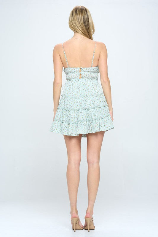 ONE & ONLY Floral Print Ruffle Elastic Waistband Cami Mini Dress