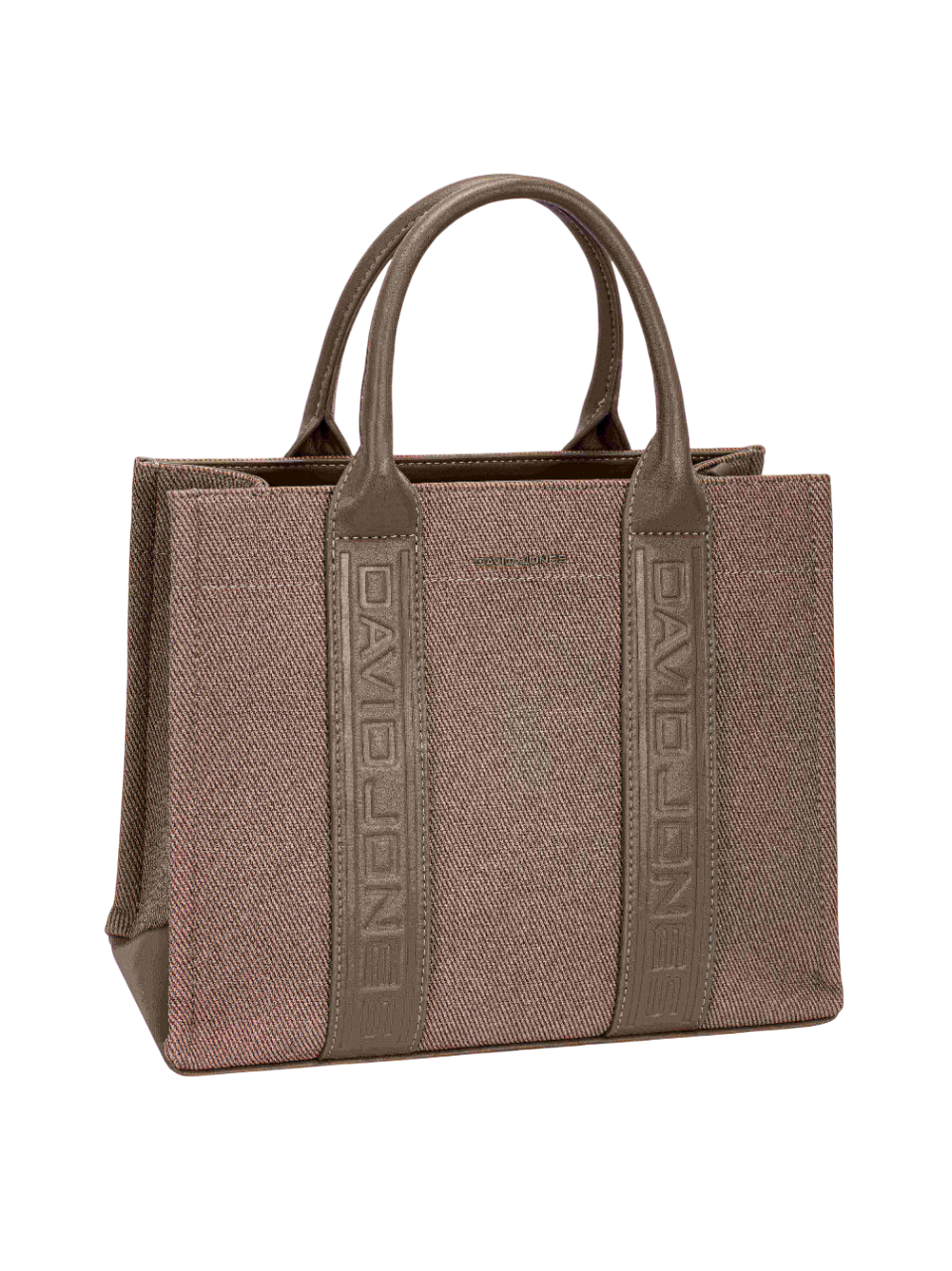 David Jones Contrast Leather Handles Zipper Closure Canvas Tote Handbag