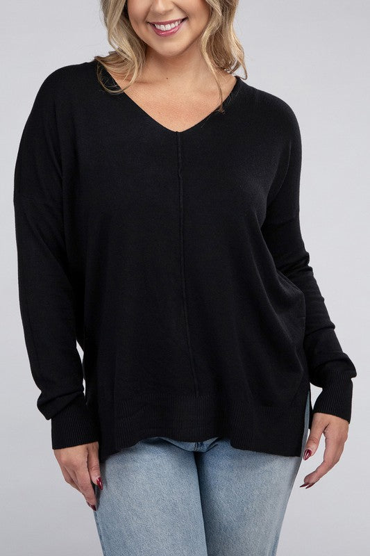 ZENANA Plus Garment Dyed Front Seam Oversized Sweater