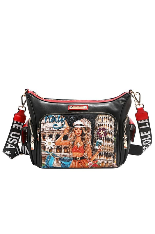 Nicole Lee USA Martha Travels Italy Pebbled Vegan Leather Pockets Shoulder Bag