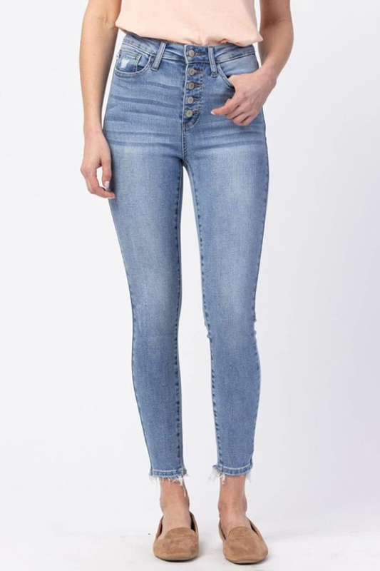 Judy Blue Full Size Button Fly Raw Hem Ankle Jeans