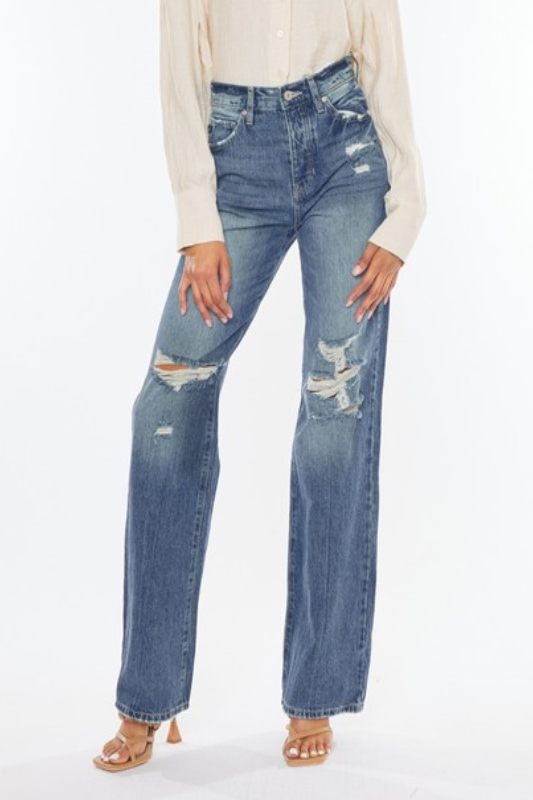 KanCan Ultra High Rise Distressed 90's Vintage Zip Fly Flare Jeans