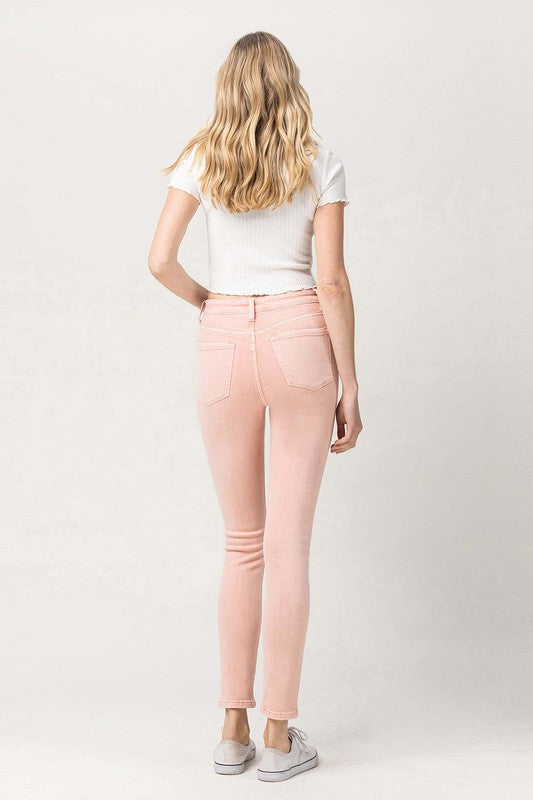 VERVET Bella High Rise Coral Pink Wash Zip Fly Cropped Skinny Jeans