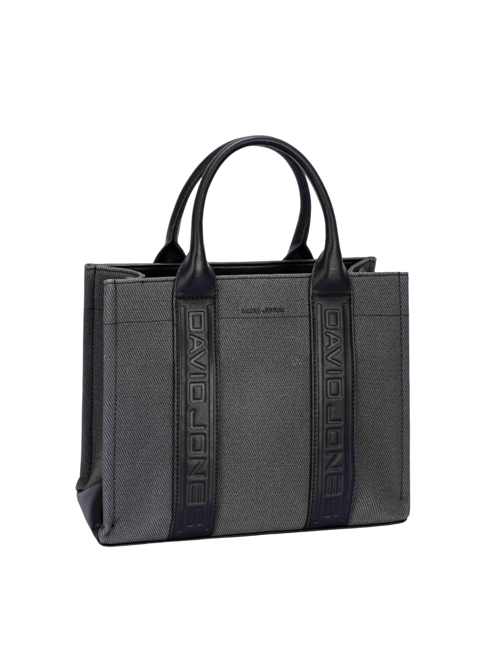 David Jones Contrast Leather Handles Zipper Closure Canvas Tote Handbag