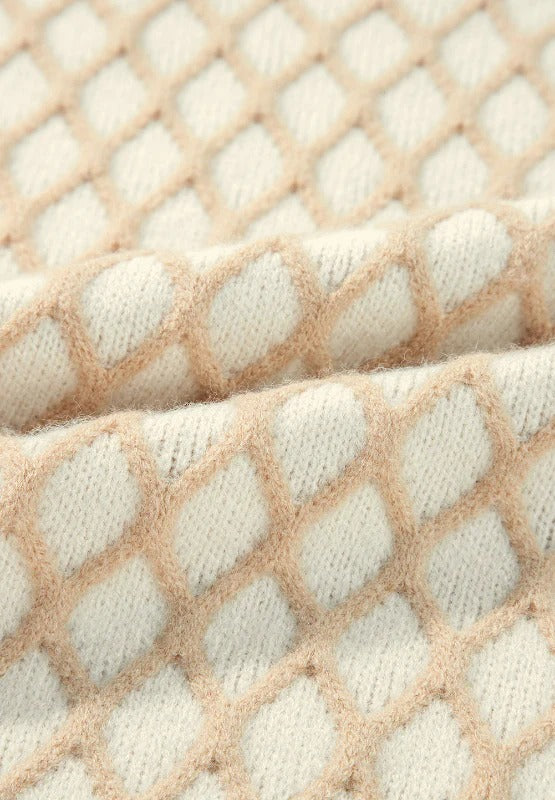 Threaded Pear Ximena Mock Neck Rhombus Textured Knit Loose Sweater | Smoke Gray