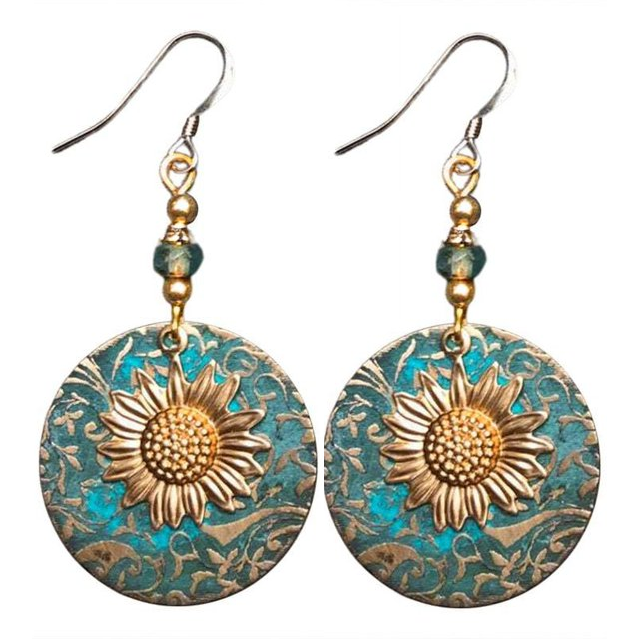 Bohemian Sunflower Vintage Drop Earrings Jewelry Gifts | Turquoise/Gold