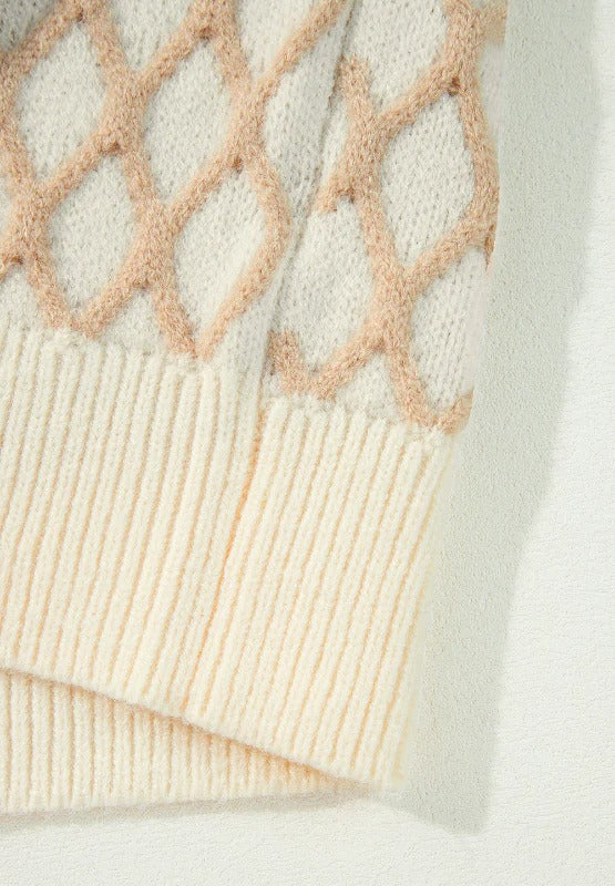 Threaded Pear Ximena Mock Neck Rhombus Textured Knit Loose Sweater | Smoke Gray