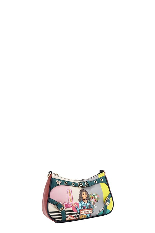 Nicole Lee USA Nikky Goes Shopping Crescent Shaped Zipper Closure Crossbody Bag