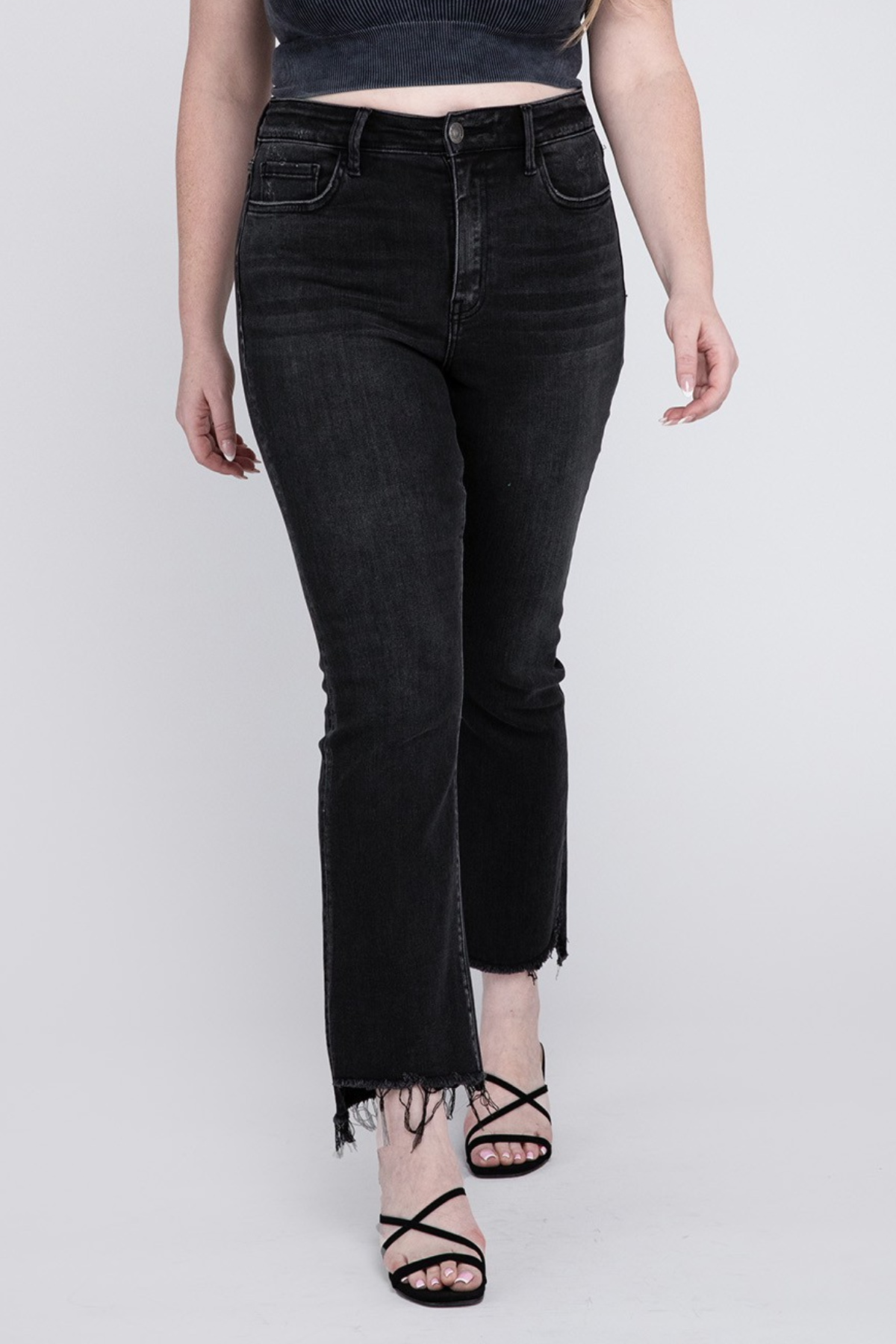 VERVET Righteousness Plus High Rise Frayed Hem Cropped Flare Jeans