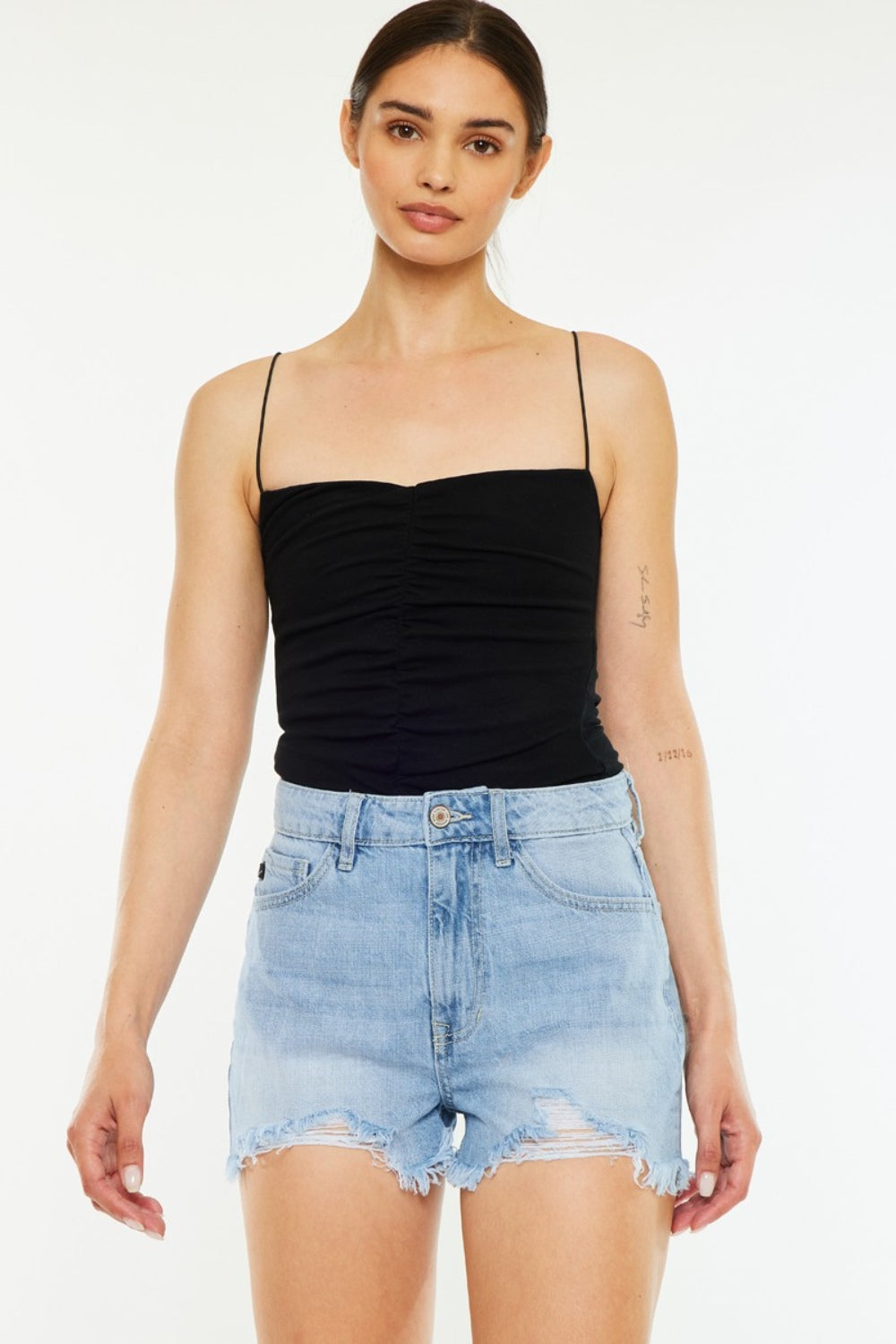 KanCan Raw Hem Distressed High Waist Light Wash Denim Shorts