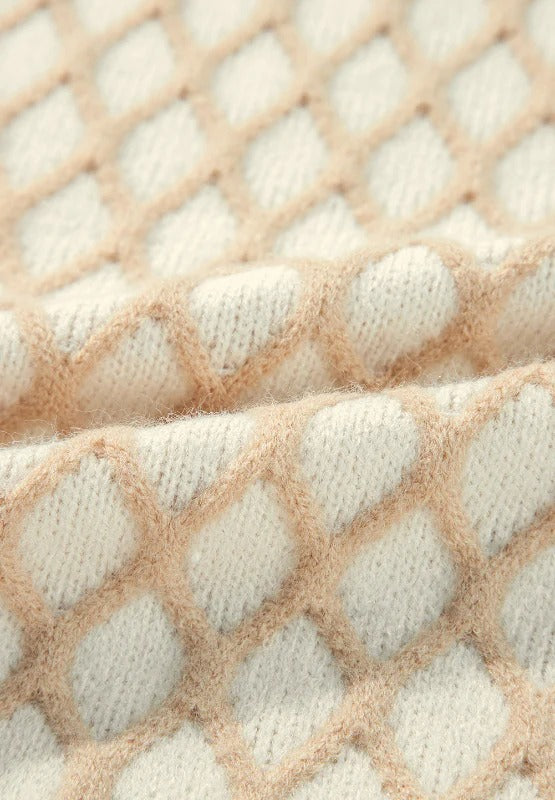 Threaded Pear Ximena Mock Neck Rhombus Textured Knit Loose Sweater | Smoke Gray