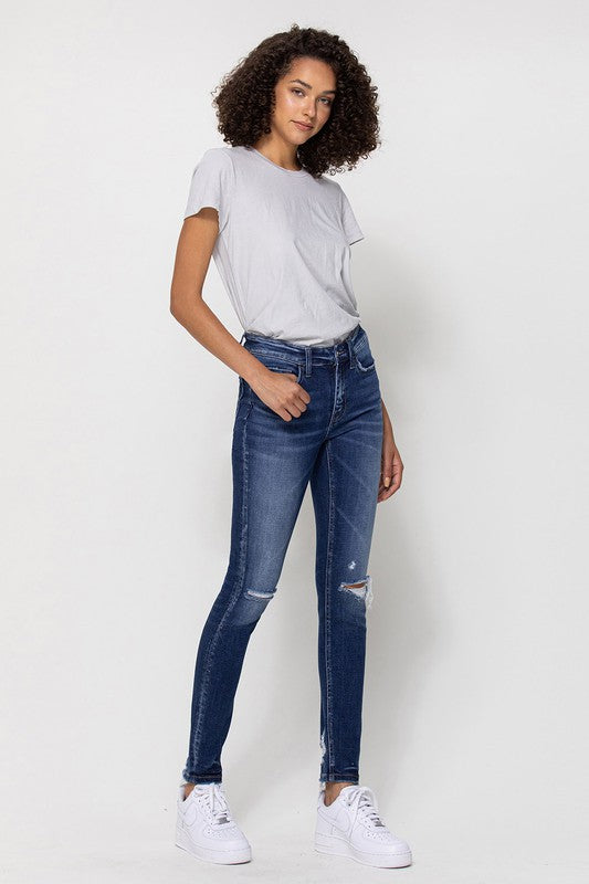 FLYING MONKEY Along Came Here Mid Rise Distressed Hem Ankle Skinny Jeans