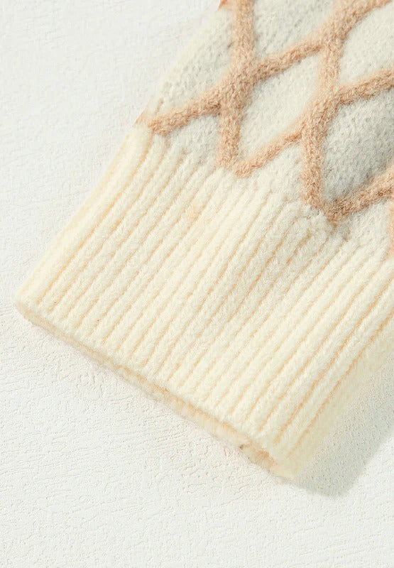 Threaded Pear Ximena Mock Neck Rhombus Textured Knit Loose Sweater | Smoke Gray