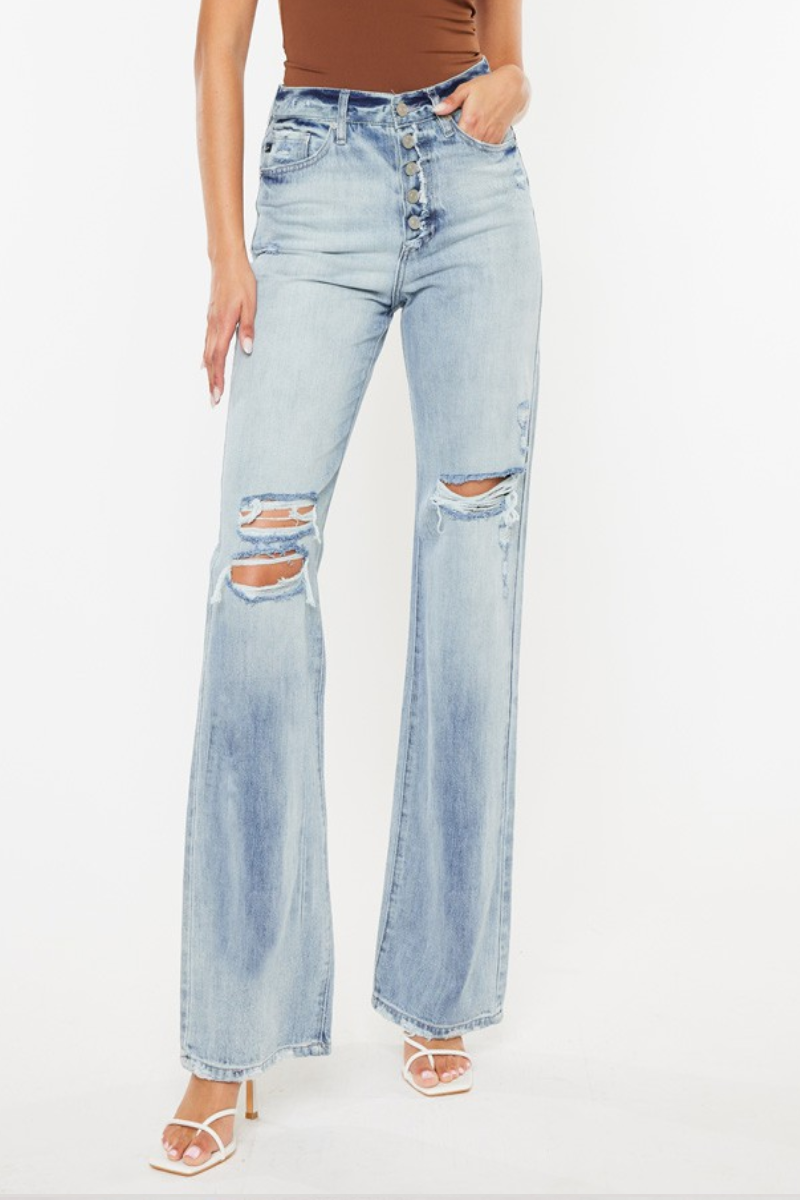 KANCAN Ultra High Rise Distressed 90's Flare Jeans
