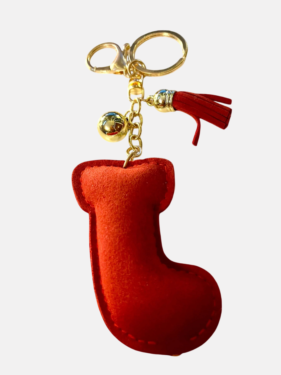 Adorable Crystal Christmas Stocking Pillow Puffy Tassel Keychain with Bag Charm