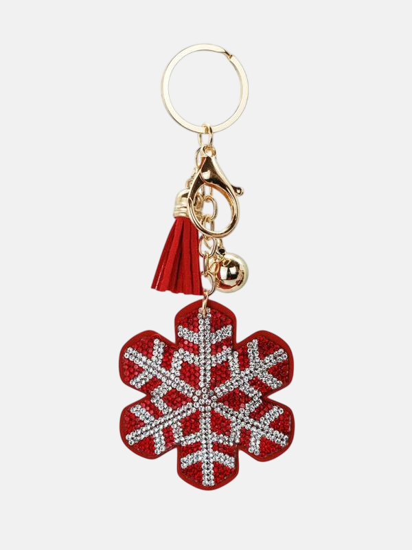 Adorable Rhinestone Snowflake Holiday Pillow Puffy Tassel Keychain Bag Charm