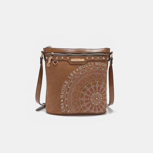 Nicole Lee Metallic Stitching Embroidery Inlaid Rhinestone Crossbody Bag