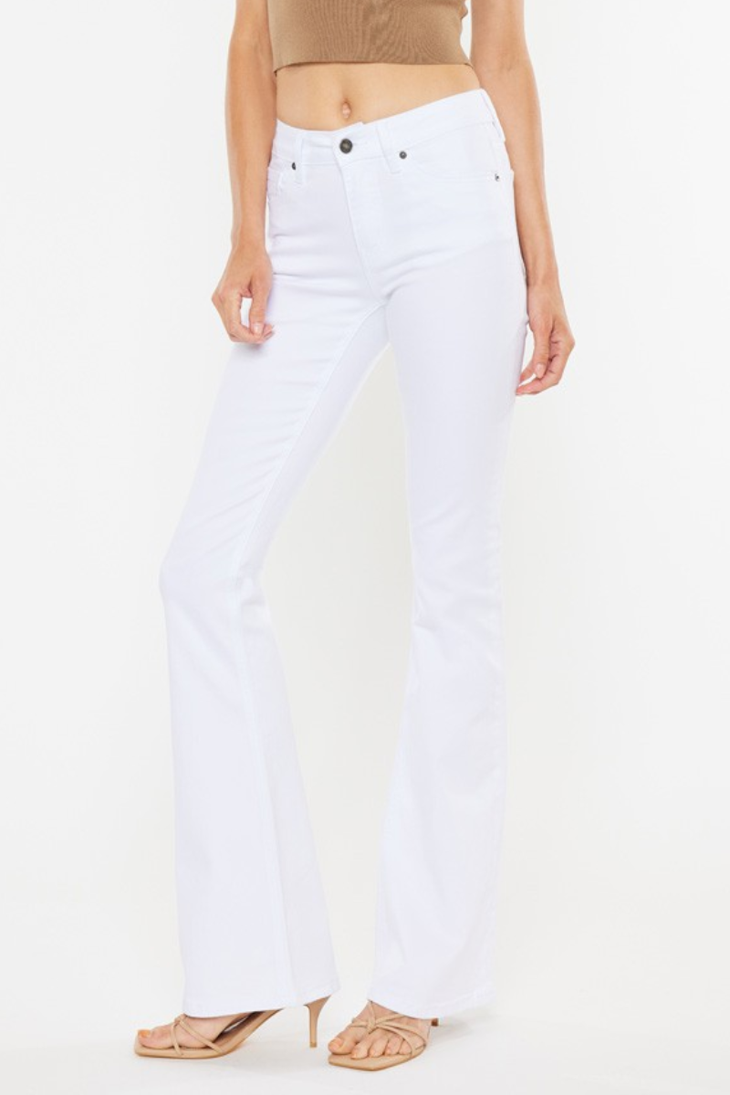 KANCAN Mid Rise White Flare Denim Jeans