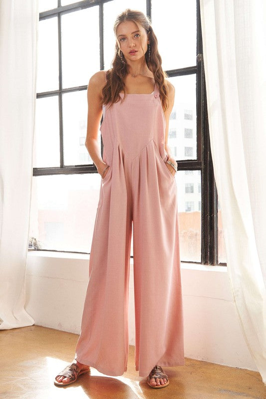 ADORA Square Neck Wide Leg Overalls with Pockets | Mauve