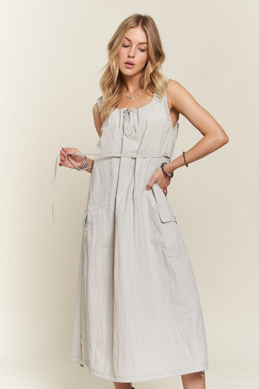 ADORA Drawstring Slit Back Cargo Dress | Lt Grey