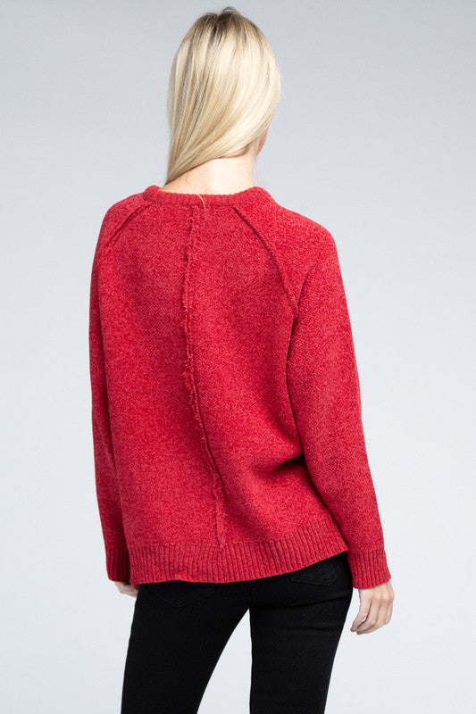 ZENANA Relaxed Fit Raglan Long Sleeves Chenille Sweater