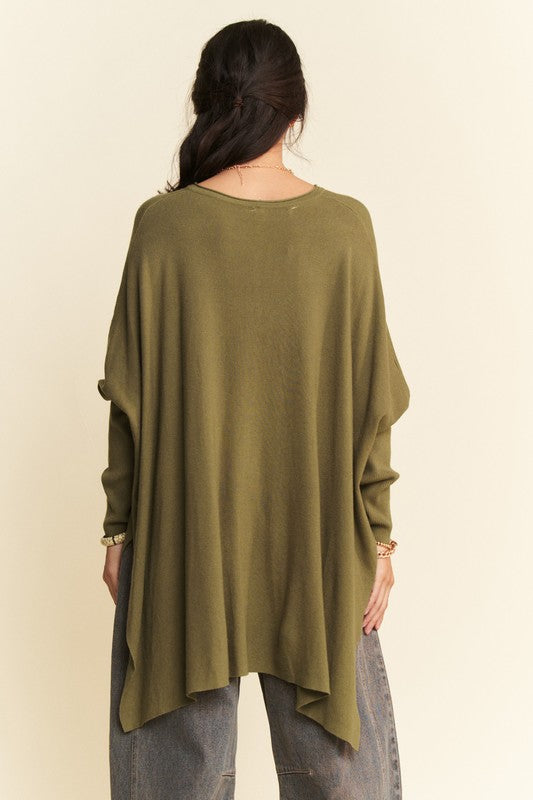 Davi & Dani High-Low Side Slit Batwing Sleeve Top | Olive