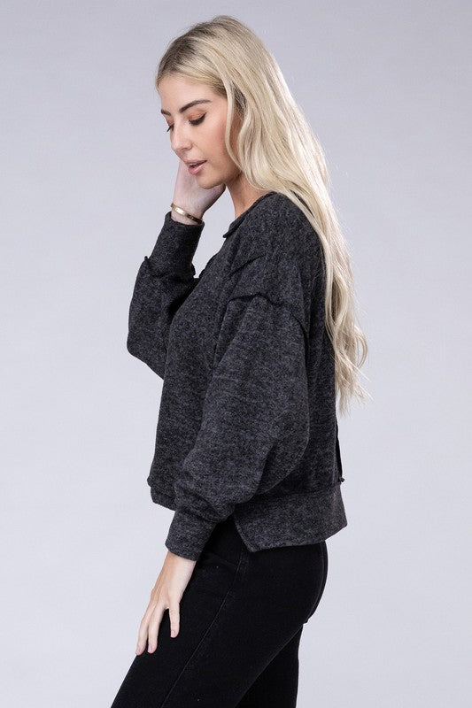 ZENANA Long Sleeves Brushed Melange Hacci Oversized Sweater