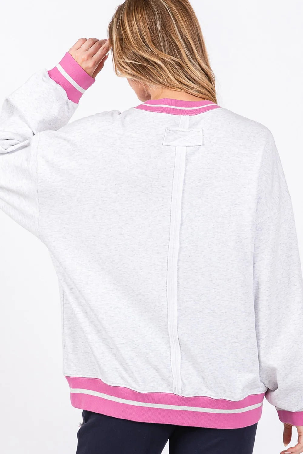 Threaded Pear Caroline Flower Patchwork Crew Neck Long Sleeves Sweatshirt | Gray