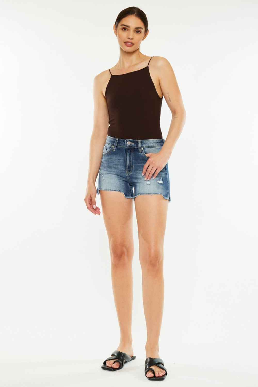 KanCan High Waist Raw Hem Distressed Denim Shorts