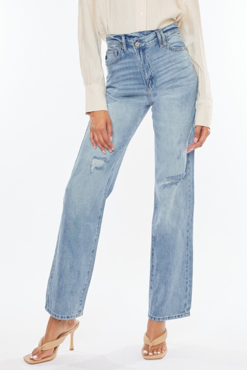 KANCAN 90's Vintage Distressed Wide Leg Straight Denim Jeans