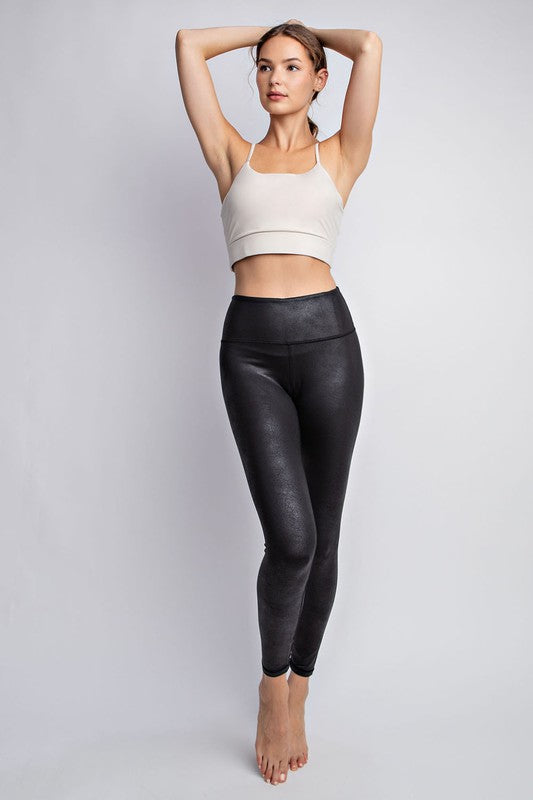 Rae Mode Plus High Waistband PU Chintz Full Length Black Yoga Leggings