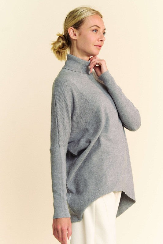 Davi & Dani Turtleneck Long Sleeves Loose Fit Knit Pullover Sweater | Gray