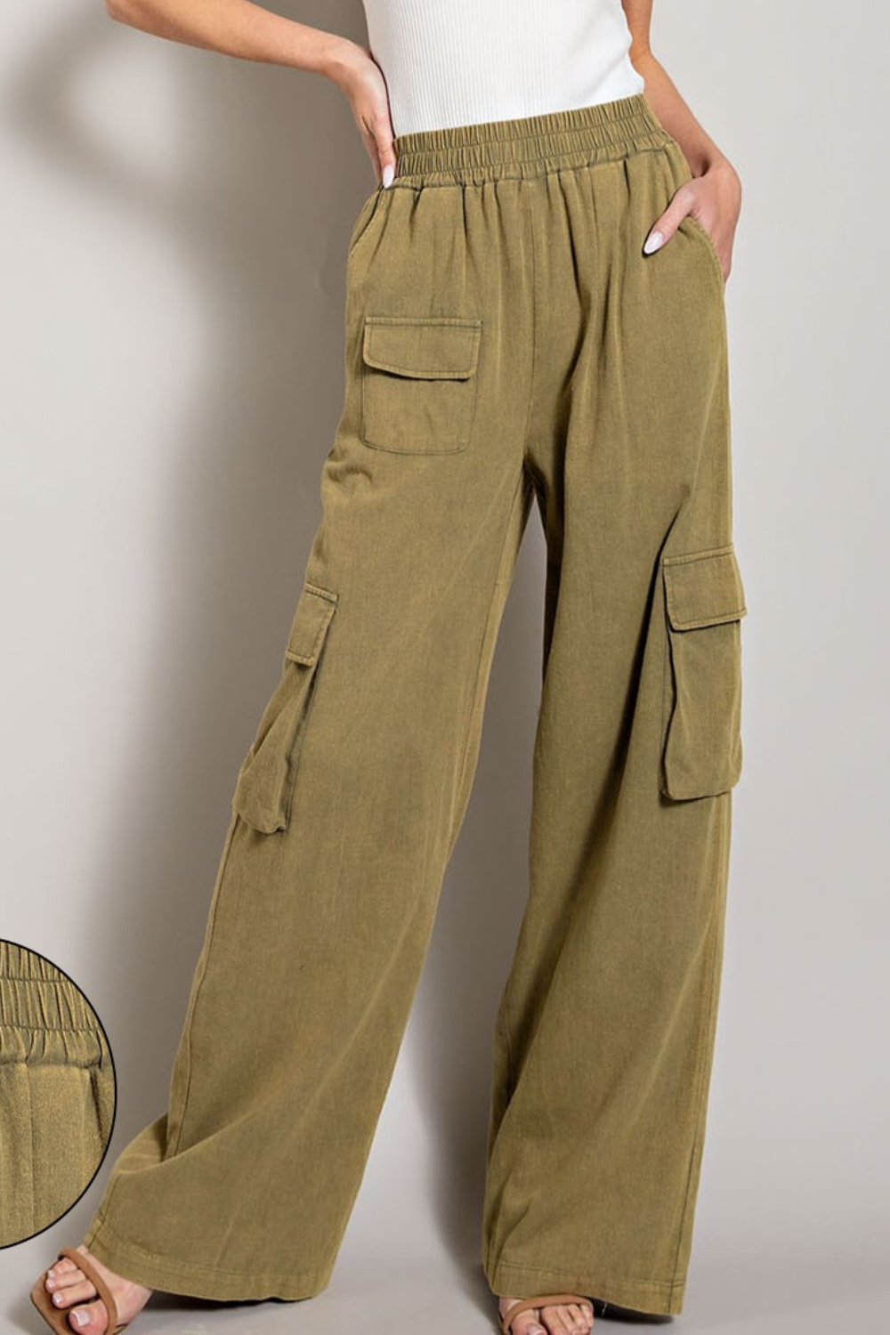 ee:some Mineral Washed Cargo Pockets Wide Leg Pants