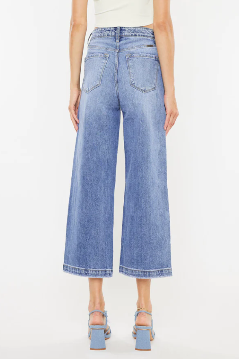 KanCan Ultra High Rise Button Fly Stretch Cropped Wide Leg Jeans