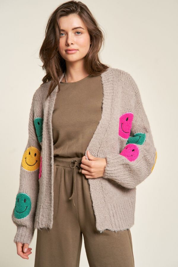 Davi & Dani The Fuzzy Smile Long Bell Sleeves Oversized Knit Cardigan