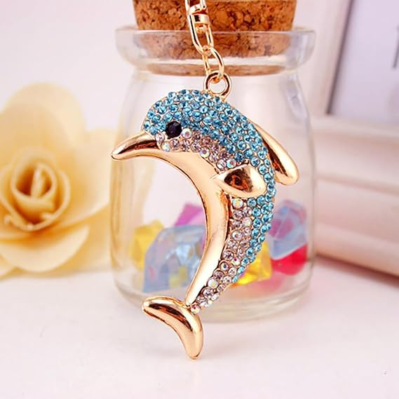 Rhinestone Dolphin Keychain Metal Key Ring, Bag Charm, Car Accessory