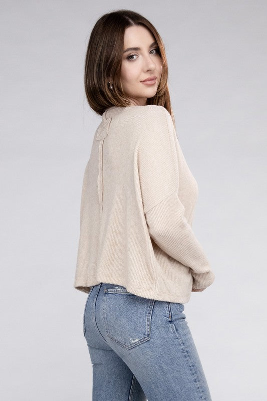 ZENANA Ribbed Dolman Long Sleeves Round Neck Sweater