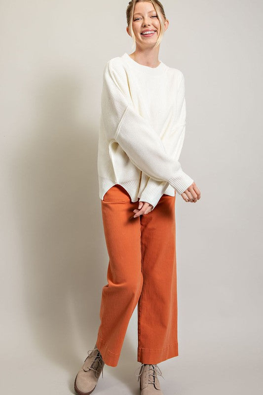 ee:some Oversized Long Sleeves Side Slits Ribbed Sweater